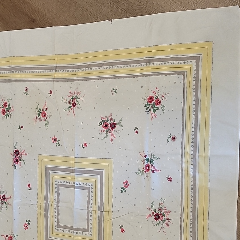 Vintage Floral Square Tablecloth with Yellow and Pink Rose Accents - Picture 5 of 12